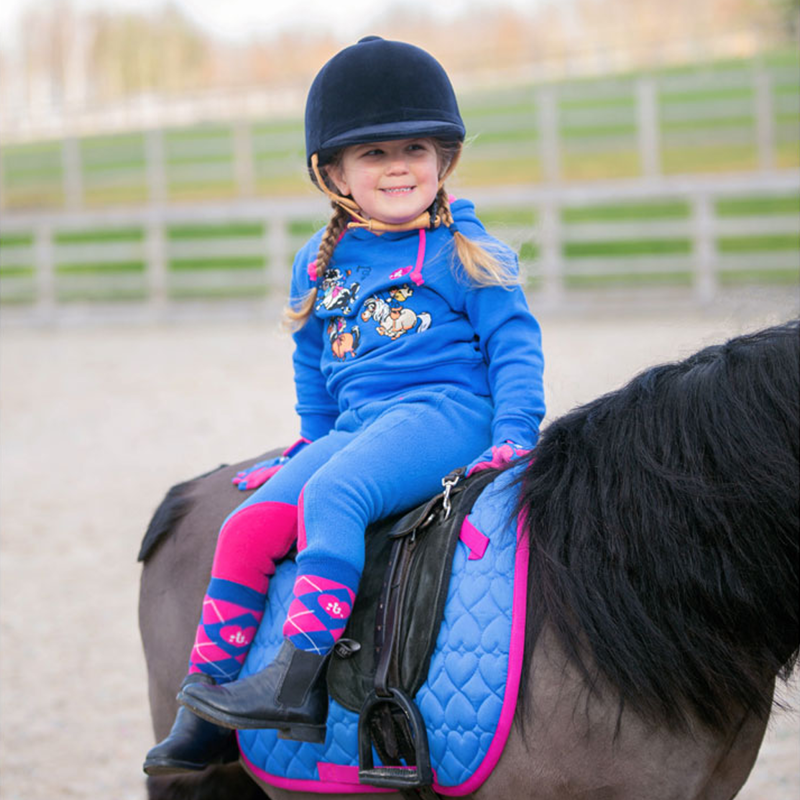 Hy Equestrian Thelwell Collection Race Fleece Tots Jodhpurs - Cobalt Blue/Magenta-2